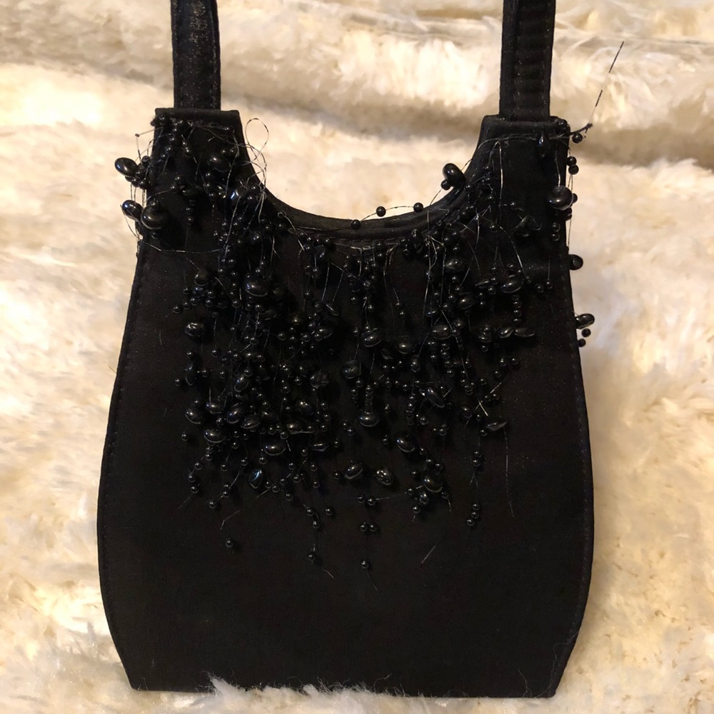 Small Black Beaded Fabric Purse